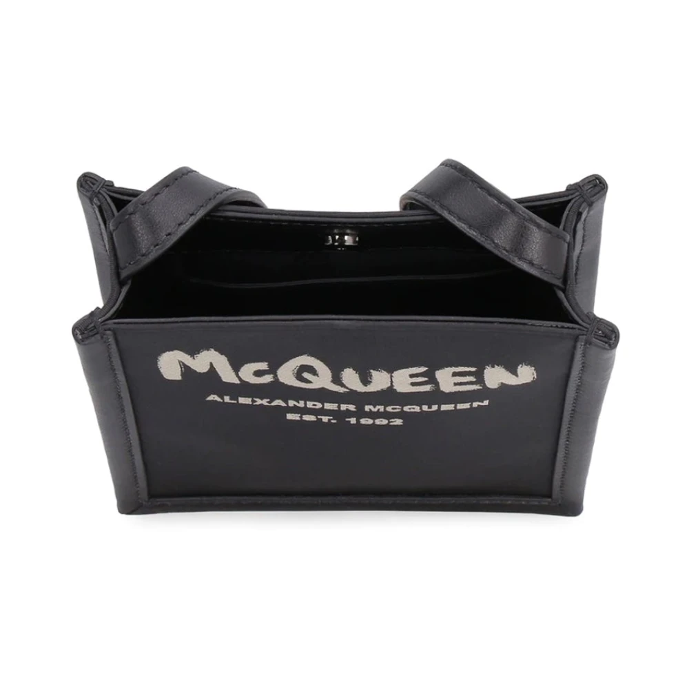 alexander mcqueen Logo Messenger Tas met Leren Details Black Dames