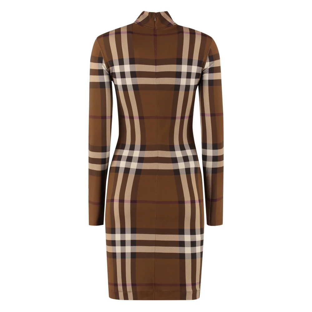 Burberry Turtleneck Geruite Mini Jurk Brown Dames