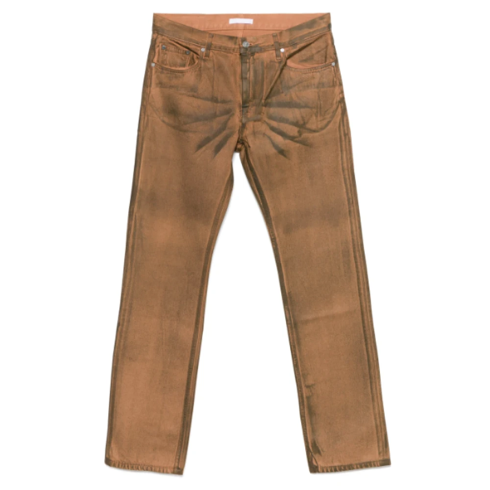 Helmut Lang Ecru Gewaxt Olie Vlek Worker Jeans Orange Heren