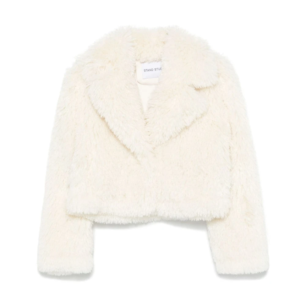 Hvit Faux-Fur Jakke med Brede Revers