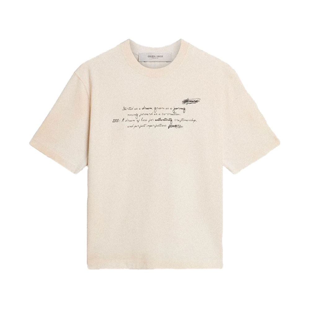 Golden Goose Beige T-shirt met ribkraag en logoprints Beige