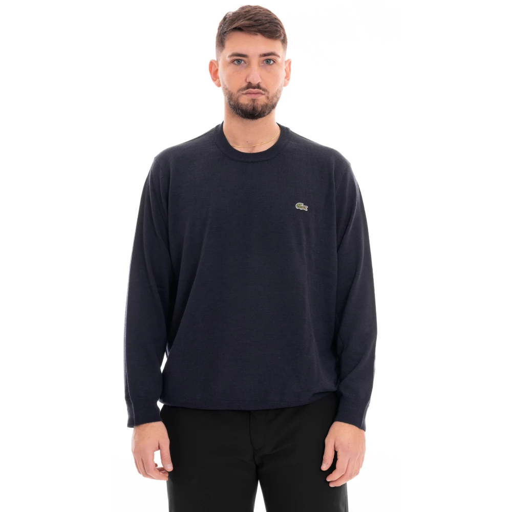 Lacoste Uomo Blu Pullover Girocollo In Misto Lana Navy Da - Immagine 3