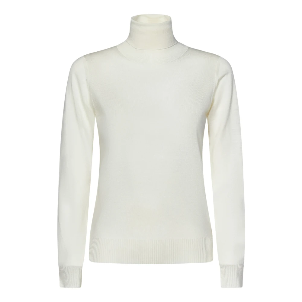 Drumohr Witte Sweater Chic Geribbelde Coltrui White Dames