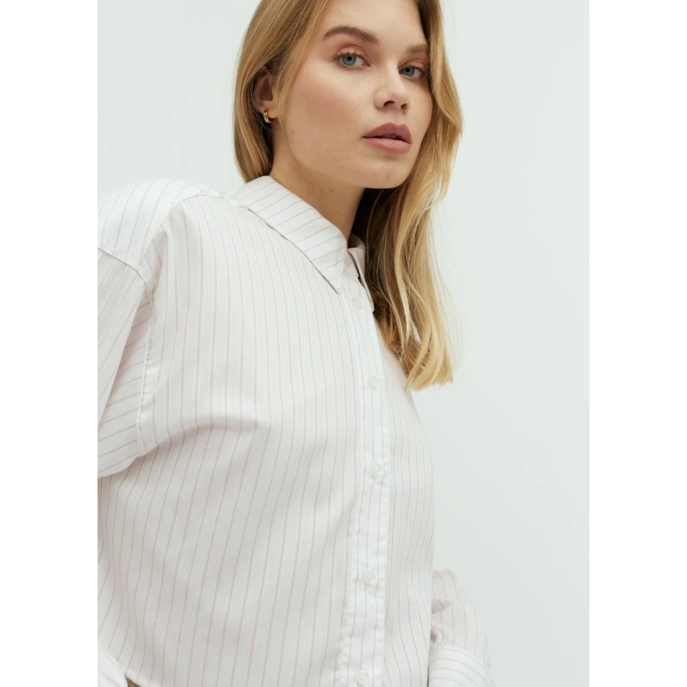 MbyM Witte Cropped Blouse met Roze Streep Emele White Dames
