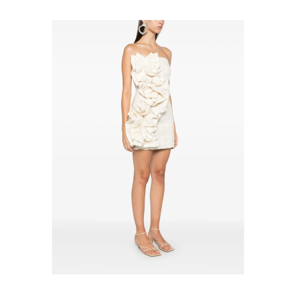 Rotate Birger Christensen Korte Mouw Kant met Ruches Jurk White Dames