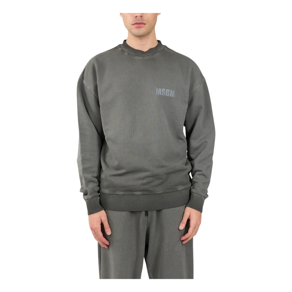 Msgm Logo Sweatshirt Reflective Regular Fit Gray Heren