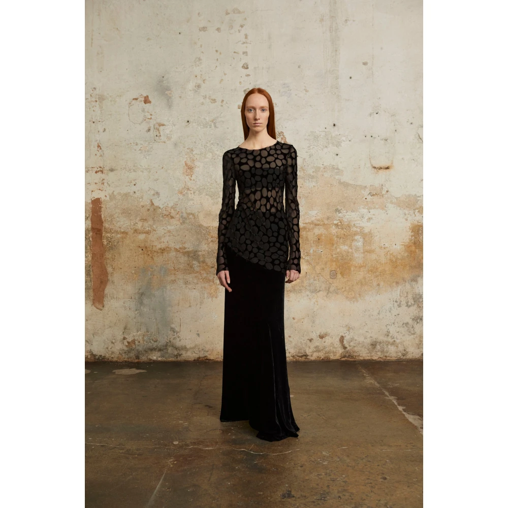 Cortana Roisin wijde zwarte fluwelen rok Black Dames