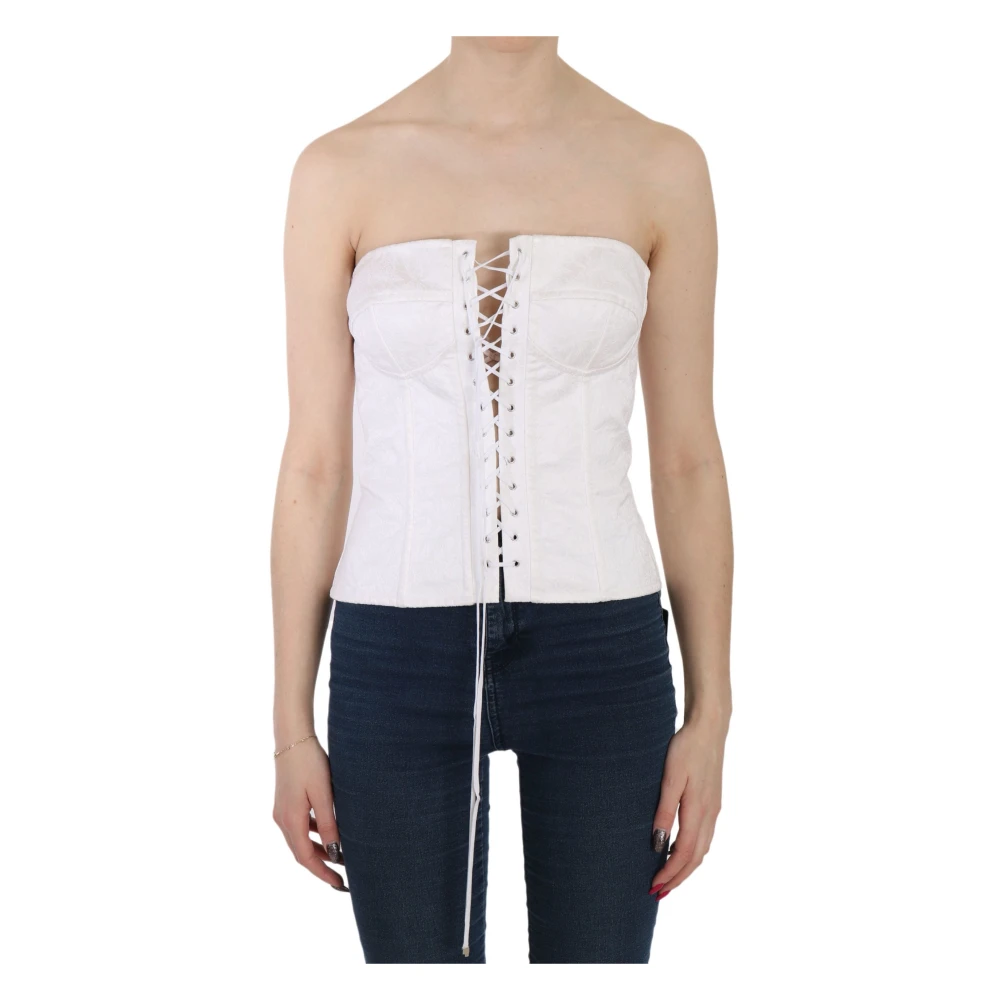 Dolce & Gabbana Women's White Sleeveless Tops,, Elegant Strapless Corset Top Large