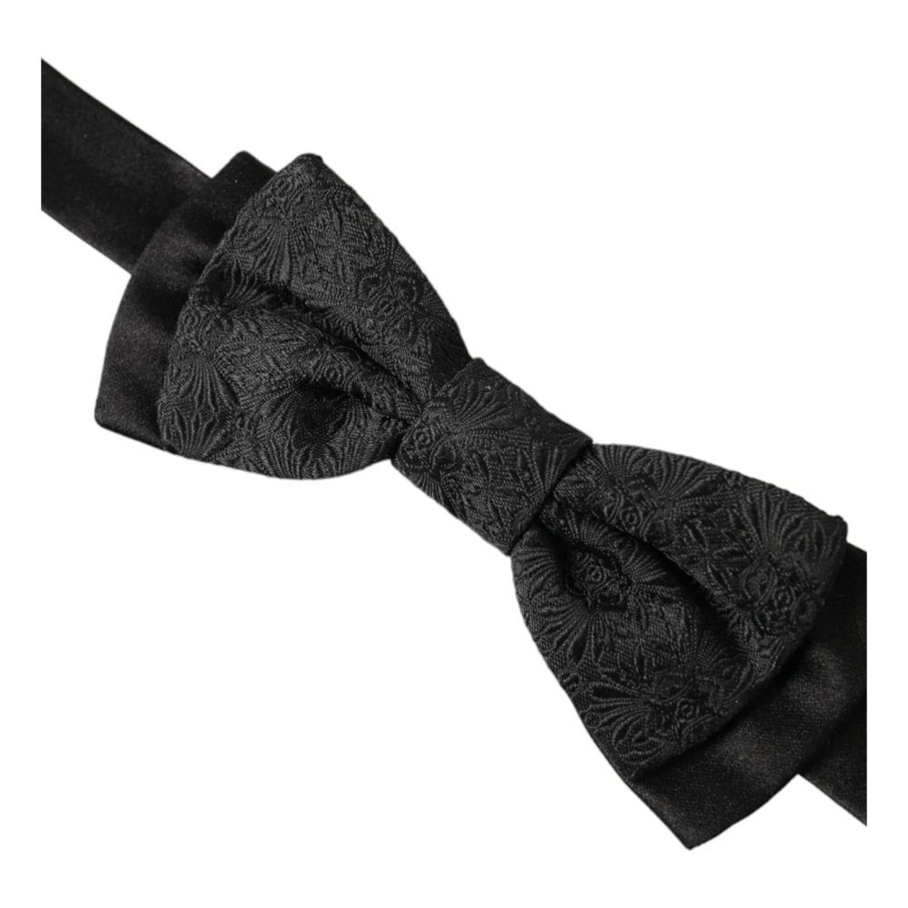 Dolce & Gabbana Zwarte Brokaat Zijden Vlinderdas Black Heren