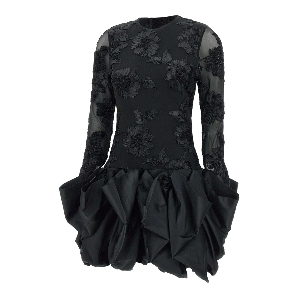 Rotate Birger Christensen Zwarte Mini-jurk met Geborduurde Bloemen Black Dames