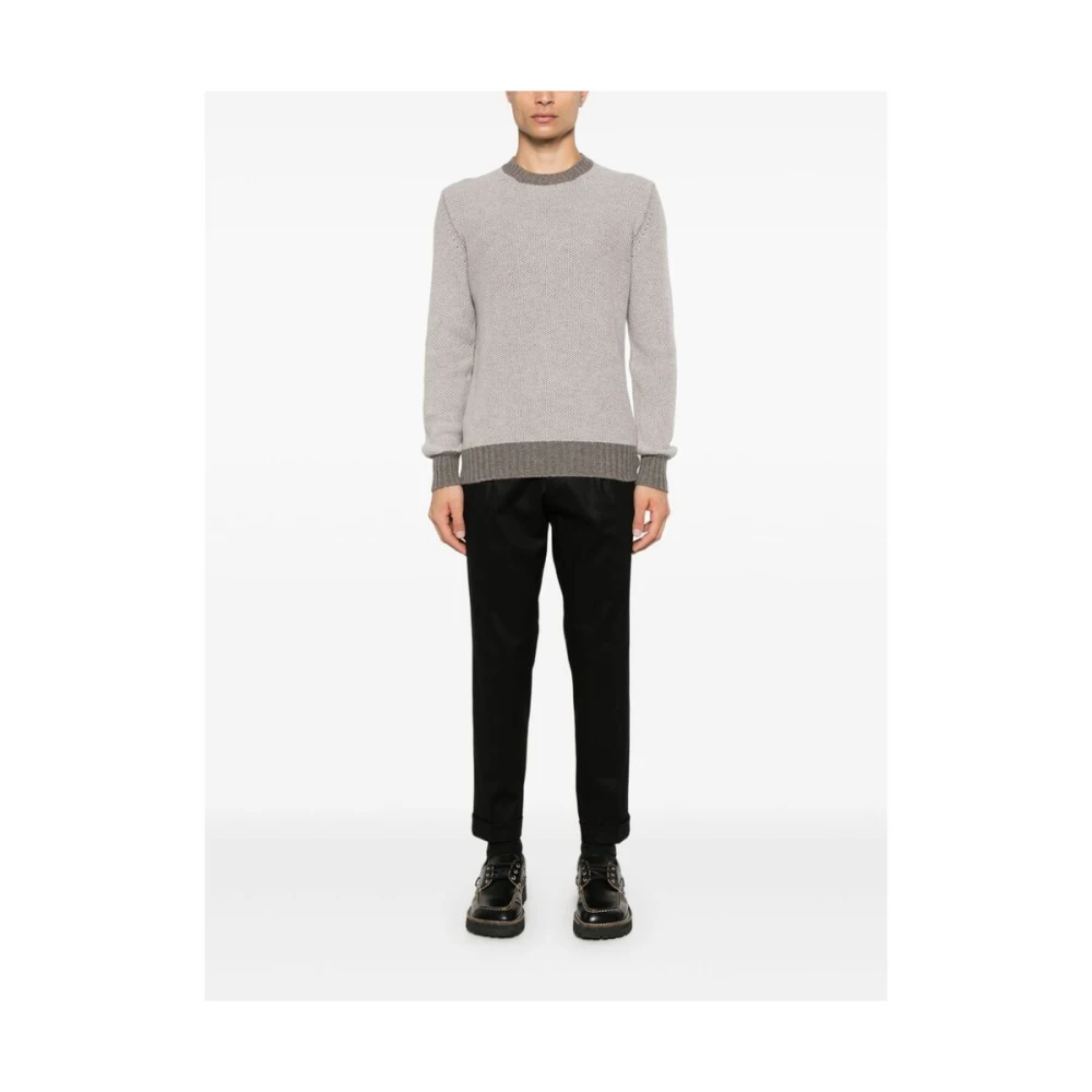 La Fileria Kasjmier Dubbel-Jacquard Crew Neck Sweater Gray Heren