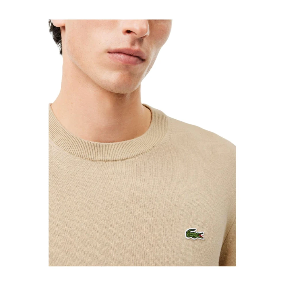 Lacoste Basis Ronde Hals Gebreide Trui Beige Heren