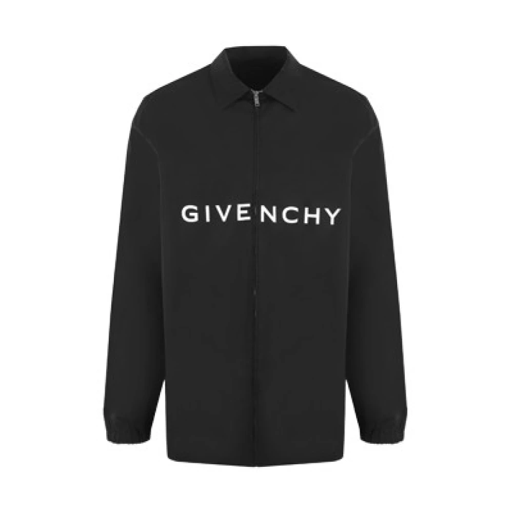Givenchy Zwarte katoenen poplin overhemd met volledige rits en logo print Black Heren