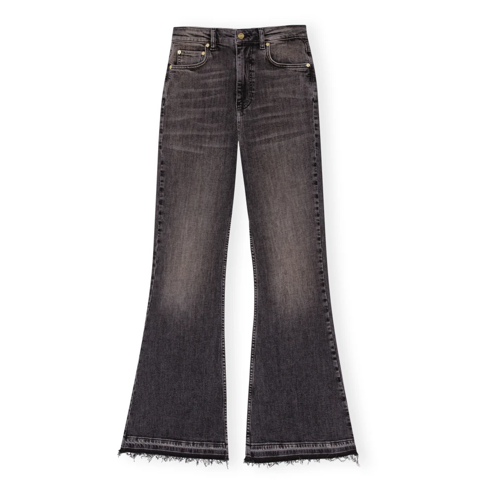 Ganni Zwarte Ruwe Rand Denim Flare Jeans Black Dames