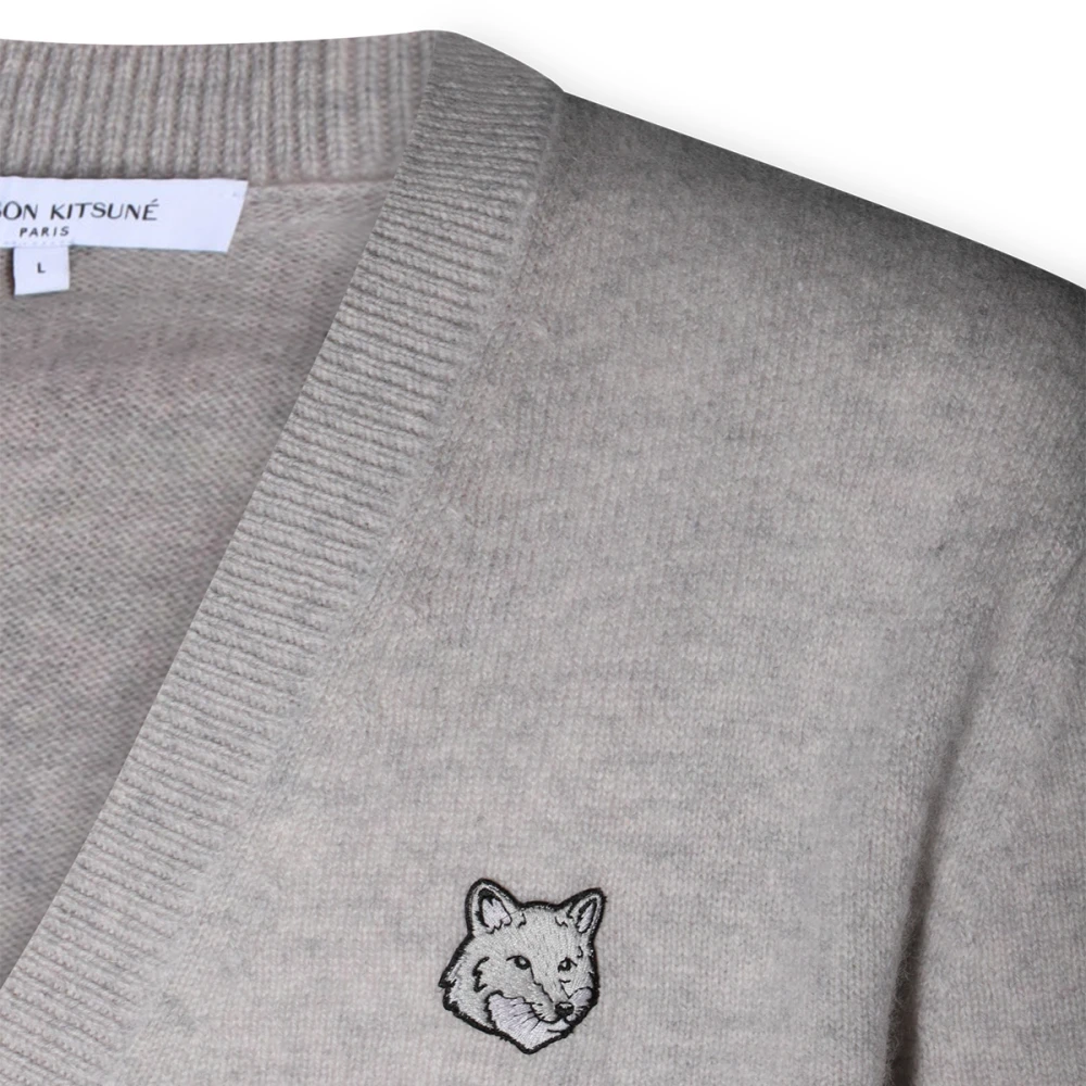 Maison Kitsuné Grijze Wollen Gebreide Trui met Logo Gray Heren