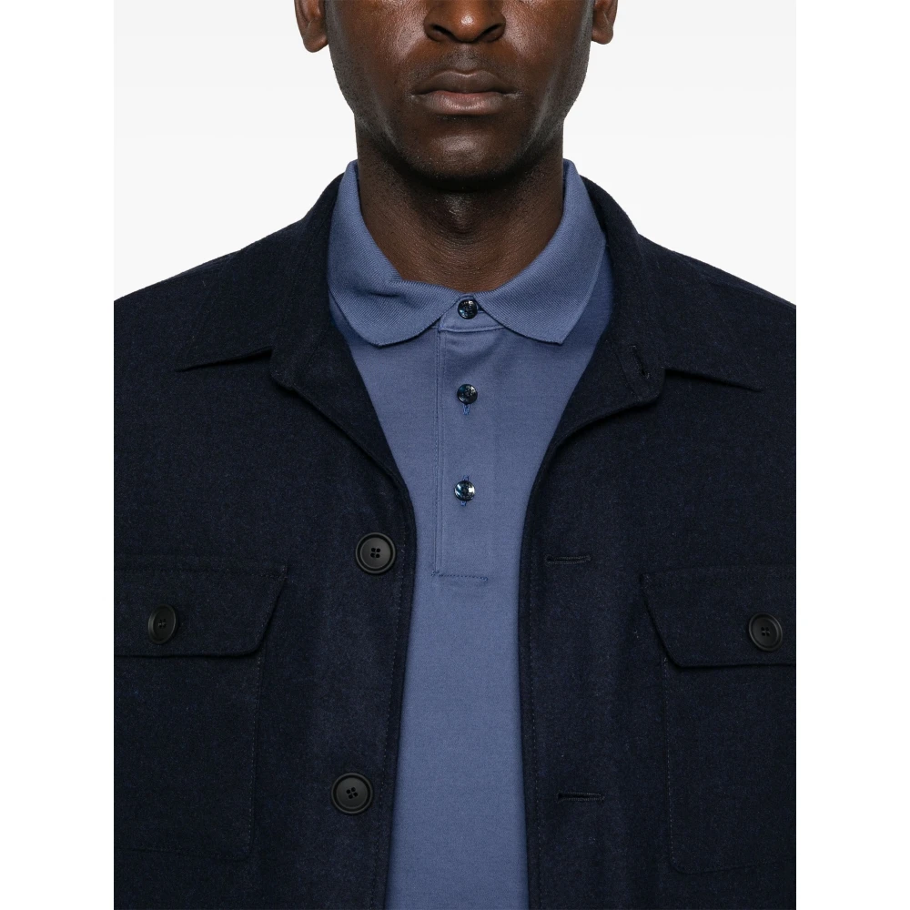 Hugo Boss Wollen blend overhemdjasje met knopen Blue Heren
