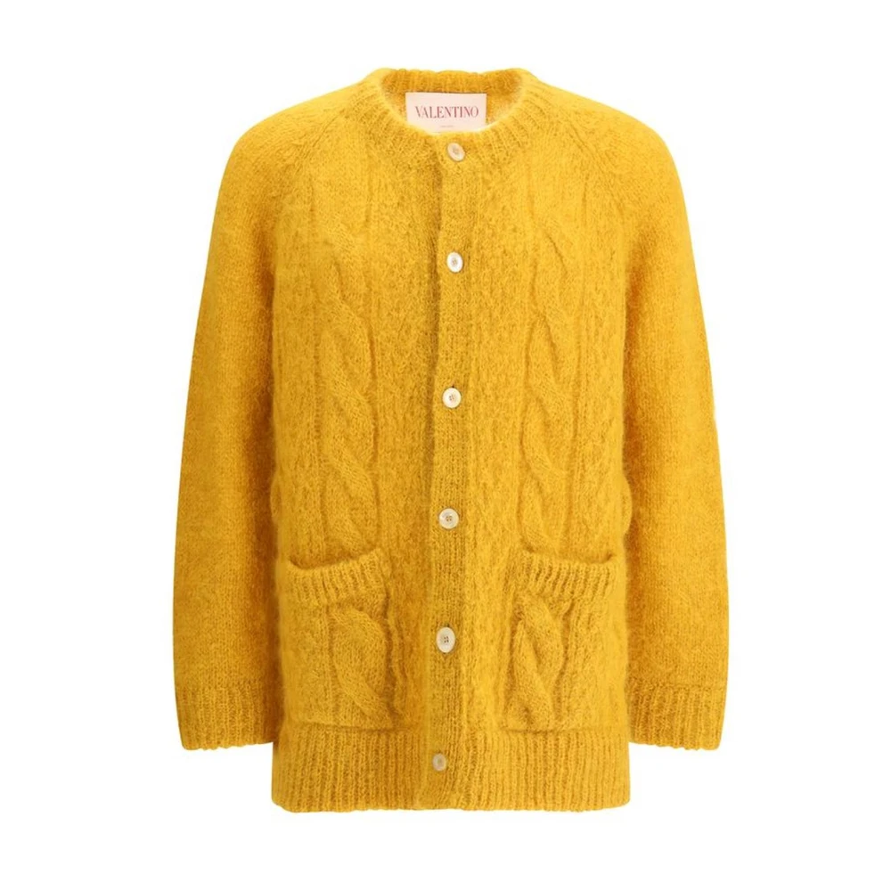 Valentino Garavani Gele Mohair Trui met Zakken Yellow Heren