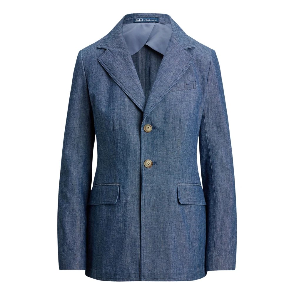 Ralph Lauren Women's Blue Blazers, 2XS, Single-Breasted Chambray Blazer