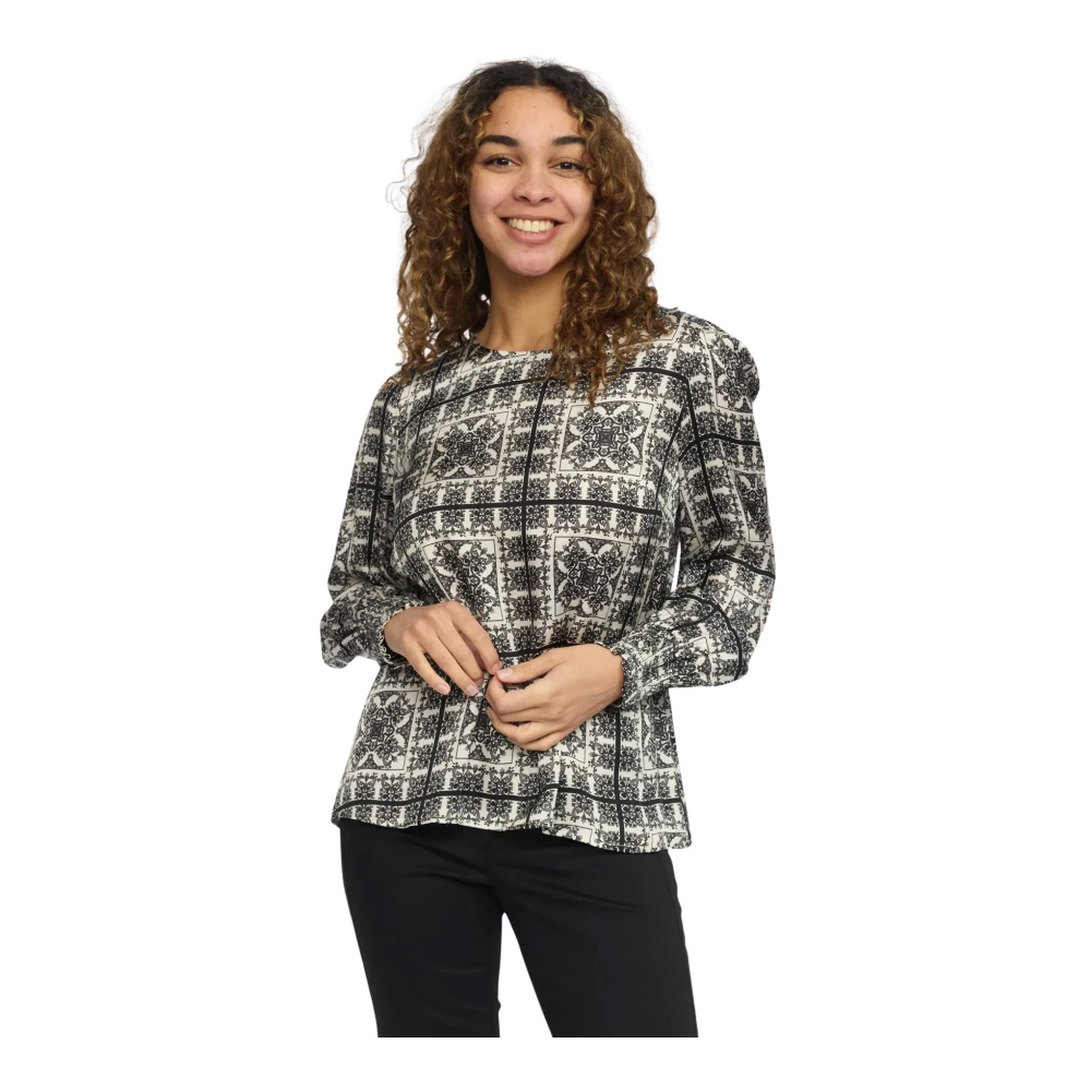 2-Biz Zwarte Blouse met Smock Manchetten Black Dames