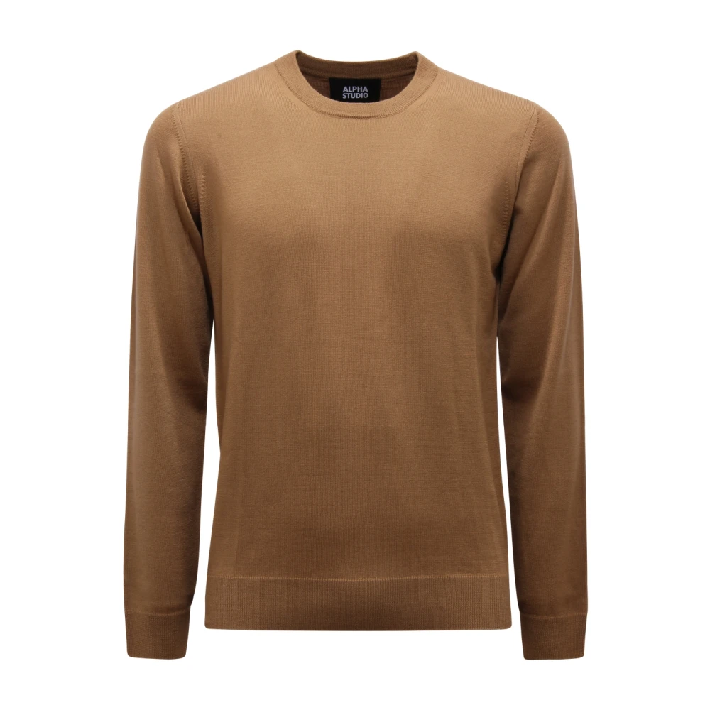 Alpha Studio Men's Brown Merinos Wool Sweater Slim Basic