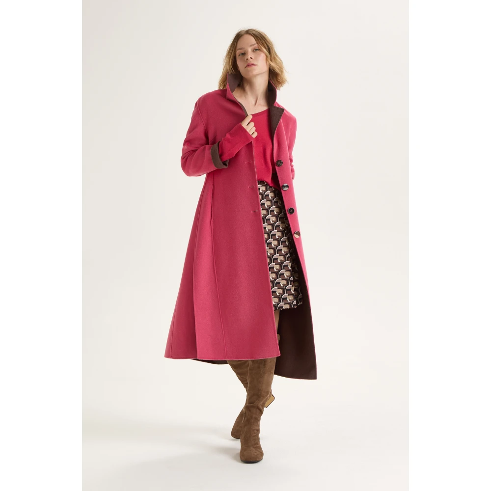 Maliparmi Handgemaakte Wollen Jas met Splitten Pink Dames