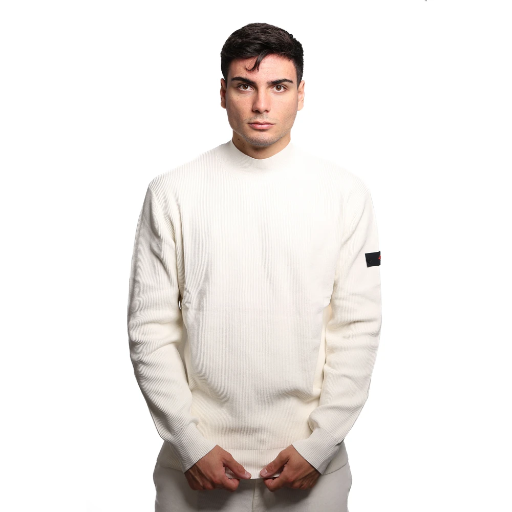 Peuterey Witte katoenen trui met geribbelde textuur White Heren