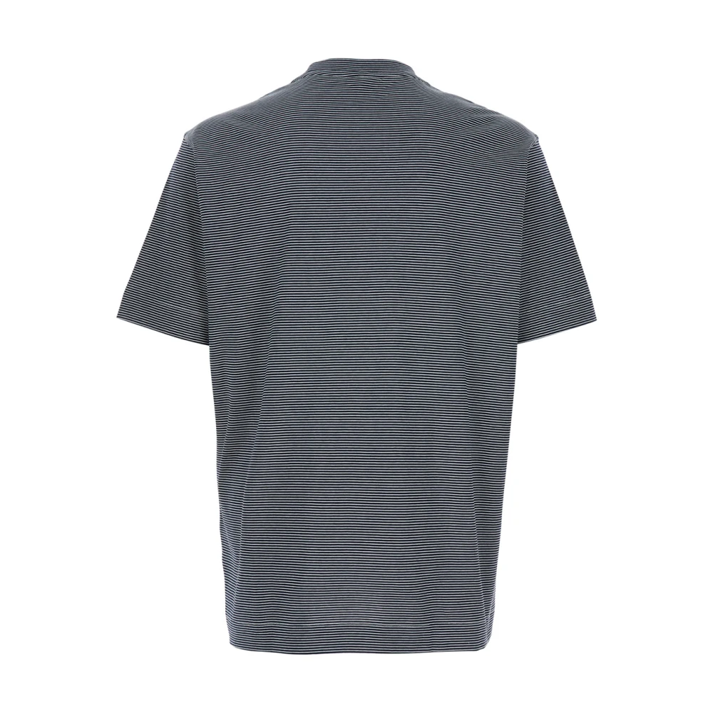 Emporio Armani Blauw Logo Geborduurd Gestreept T-Shirt Blue Heren