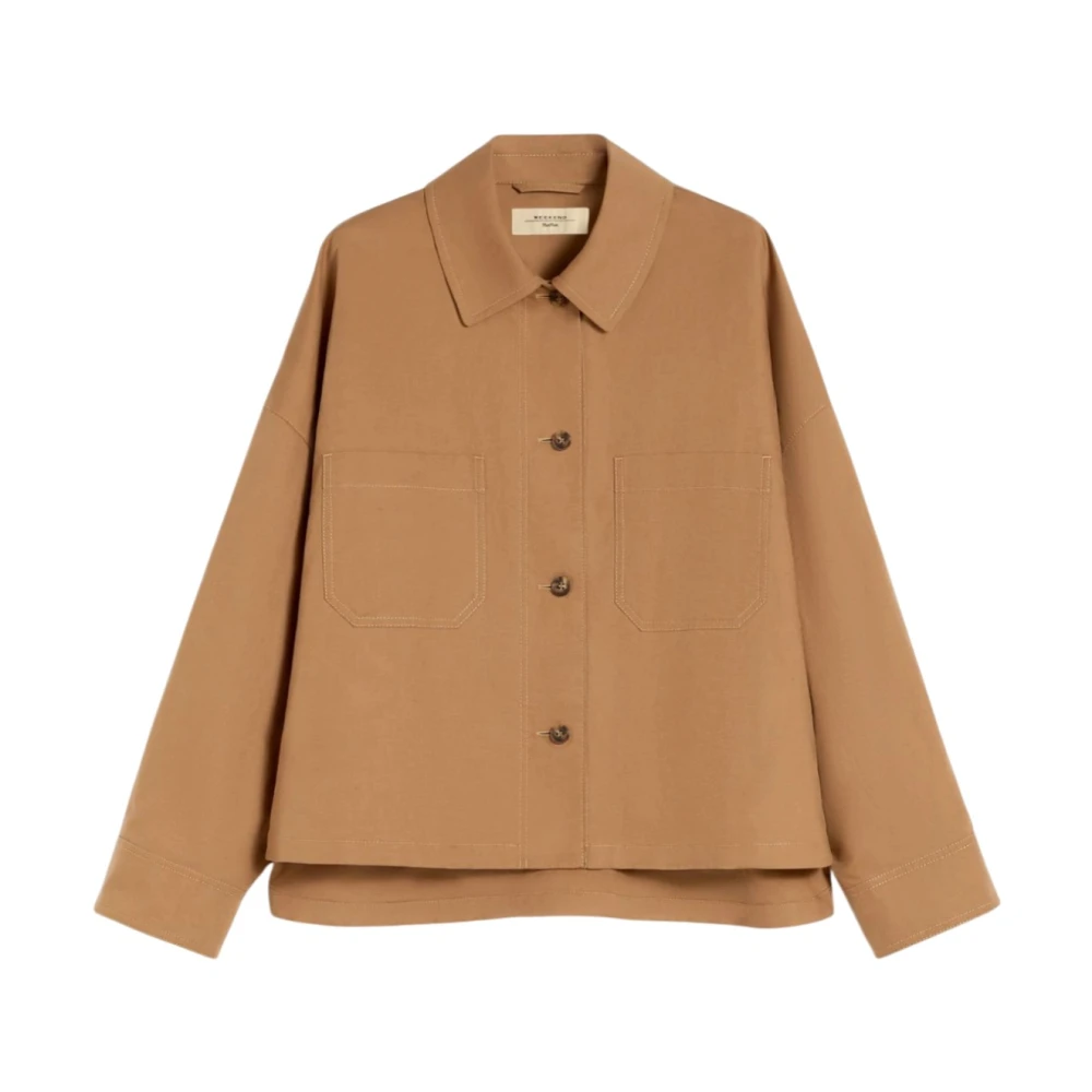 Weekend Max Mara Vrouw Bruin Jassen Dames, S, Katoen, Giacca Over In Stuoia Cotone E Lino