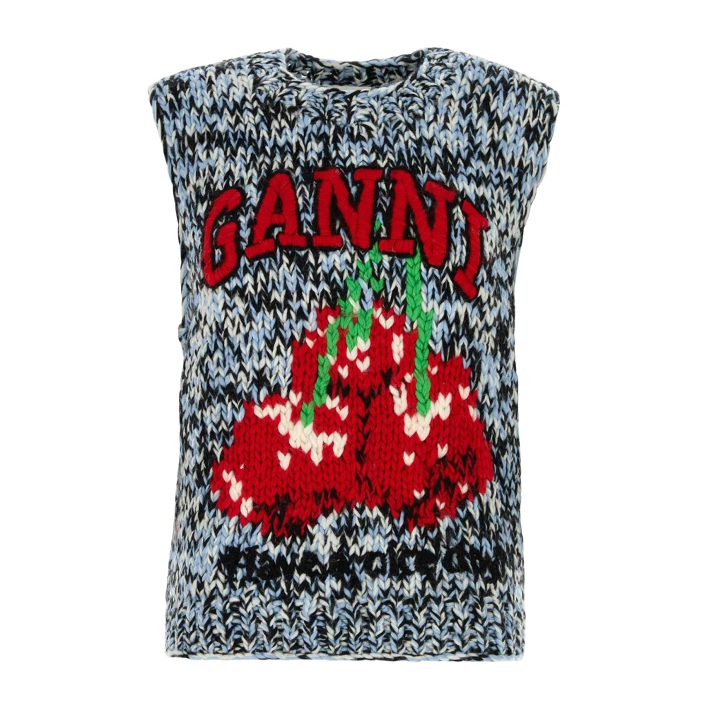 Ganni Women's Multicolor Round-Neck Knitwear, Xs, Oversized Wool Vest