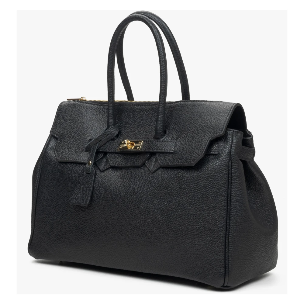 Estro Zwarte Leren Satchel Handtas Luxe Stijl Black Dames