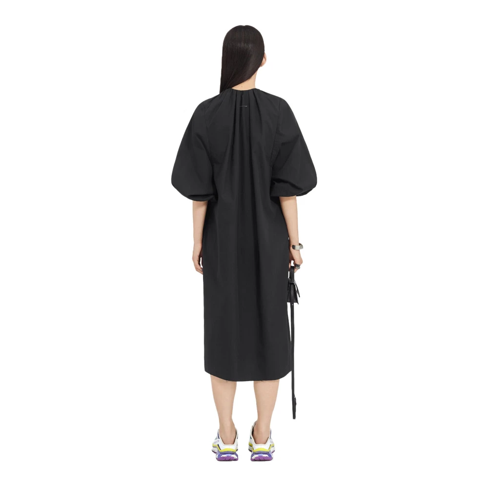 MM6 Maison Margiela Puff-Sleeve A-Line Midi Jurk Black Dames
