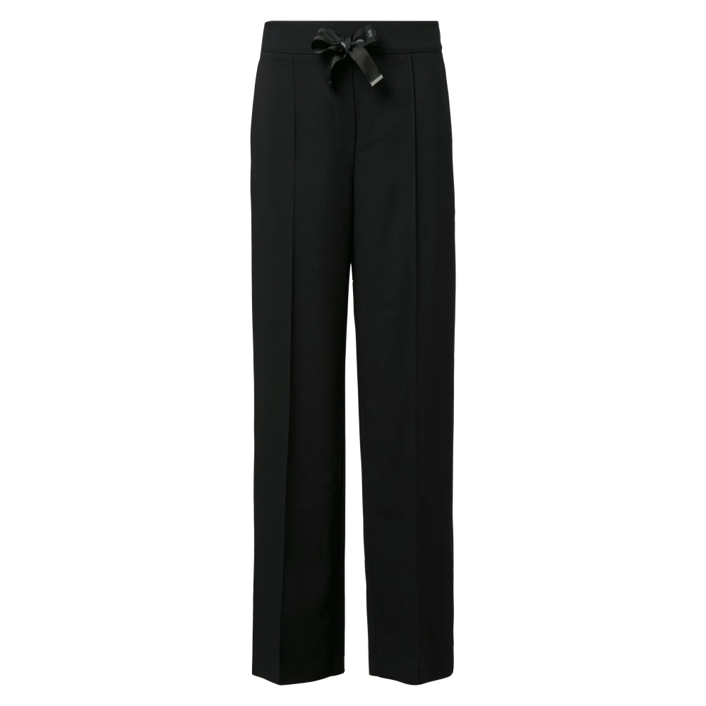comma Elegante stoffen broek met strikceintuur Black Dames