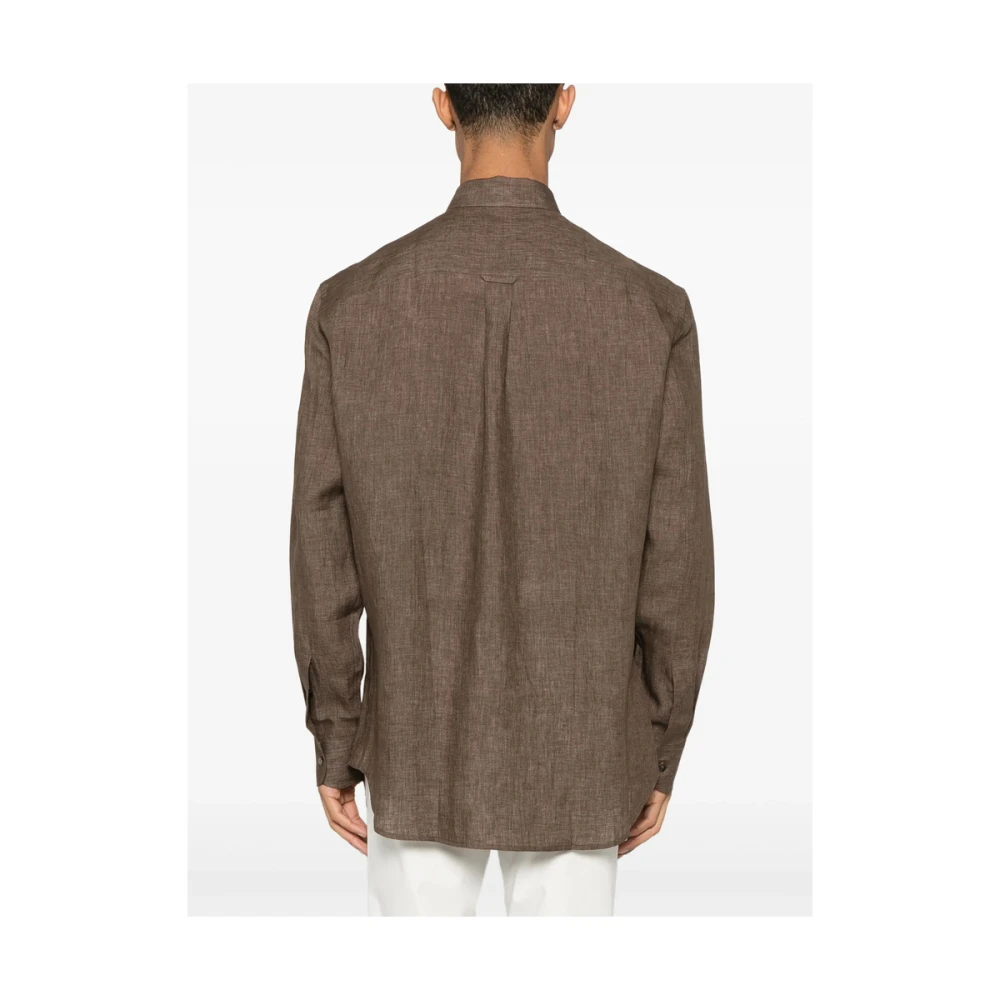 Brioni Bruine knoopshirt met zakken Brown Heren