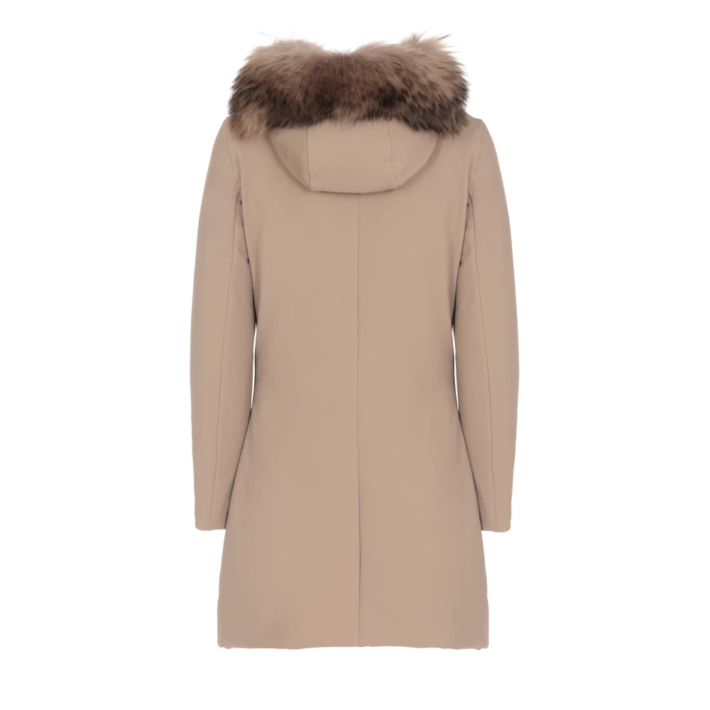 RRD Beige Gewatteerde Jas met Bont Capuchon Beige Dames