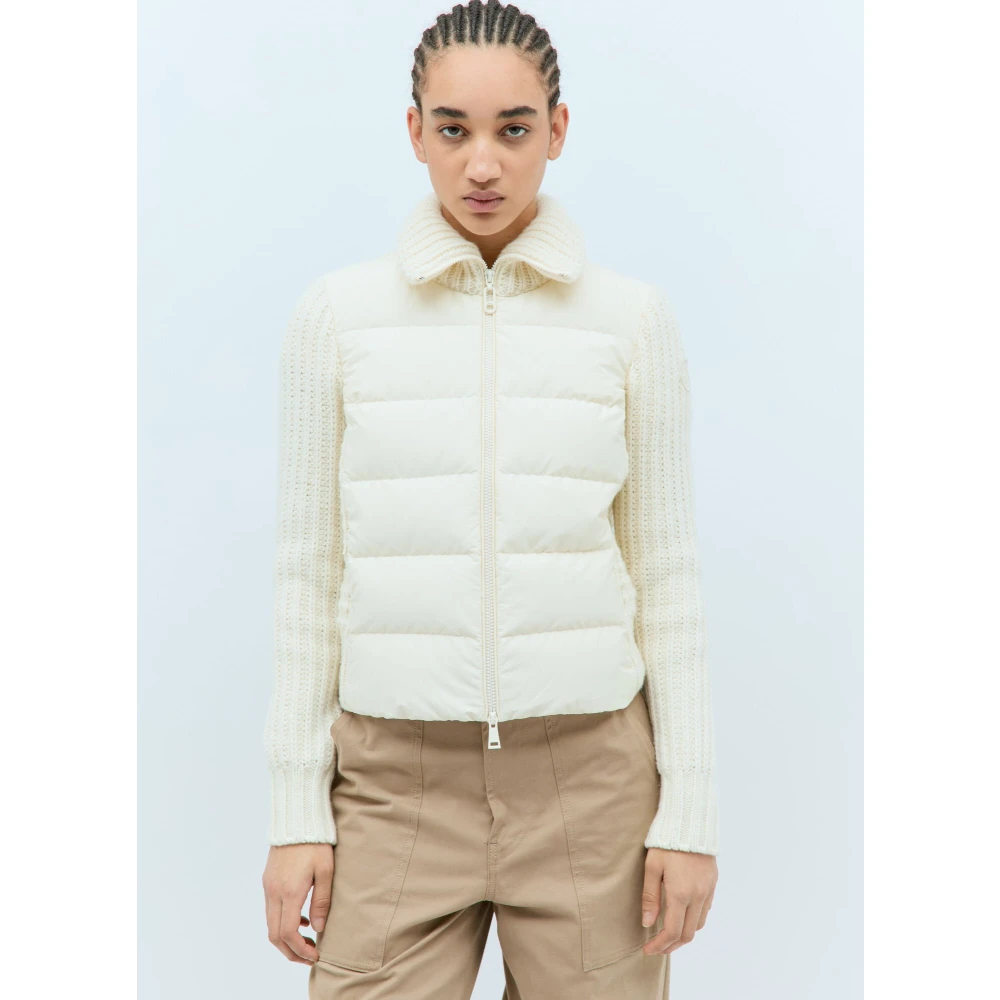 Moncler Vadderad Cardigan med Dragkedja och Ståkrage Beige, Dam