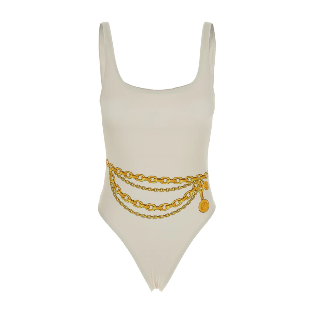 Versace Witte Kettingprint Badpak Tech Stof White Dames