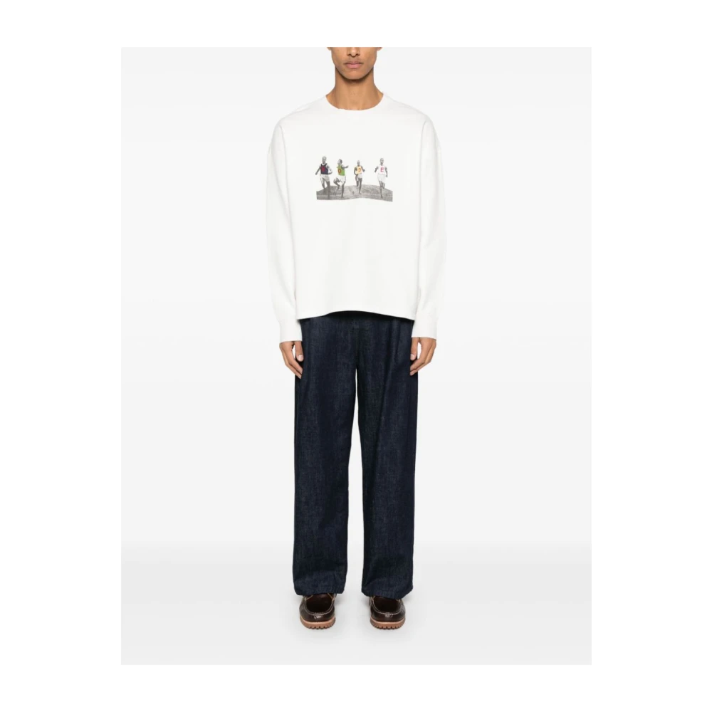 Bode Crewneck Finish Line Sweatshirt Beige Heren
