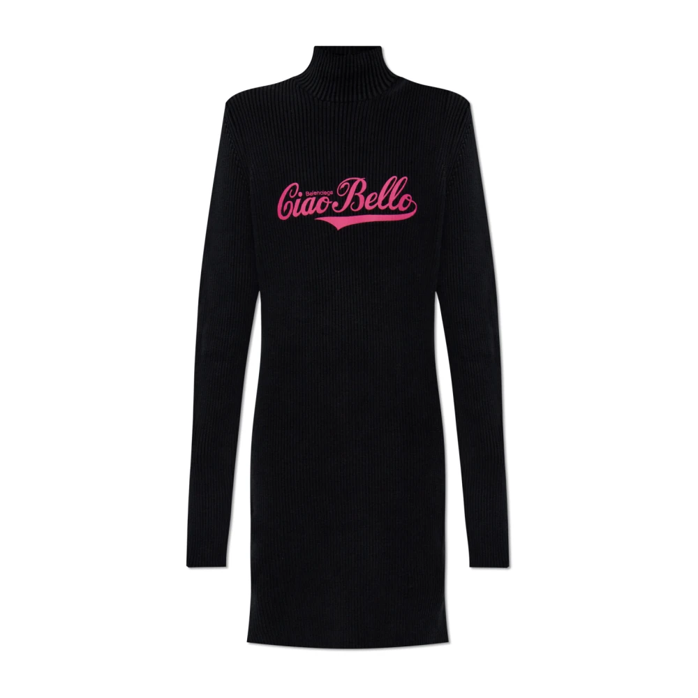 Balenciaga Ciao Bello Ribgebreide Turtleneck Jurk Black Dames