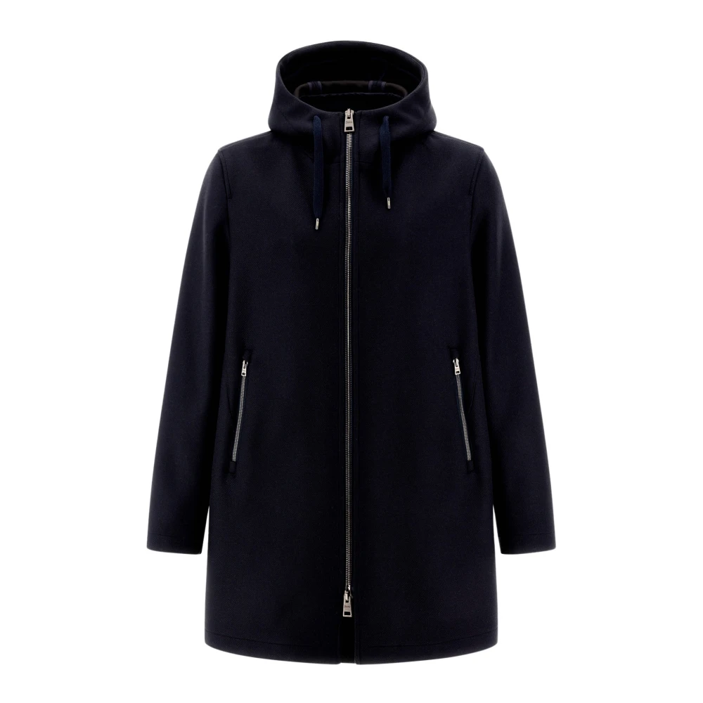 Herno Men's Blue Parkas, 4XL, Wool Scuba Parka With Hood