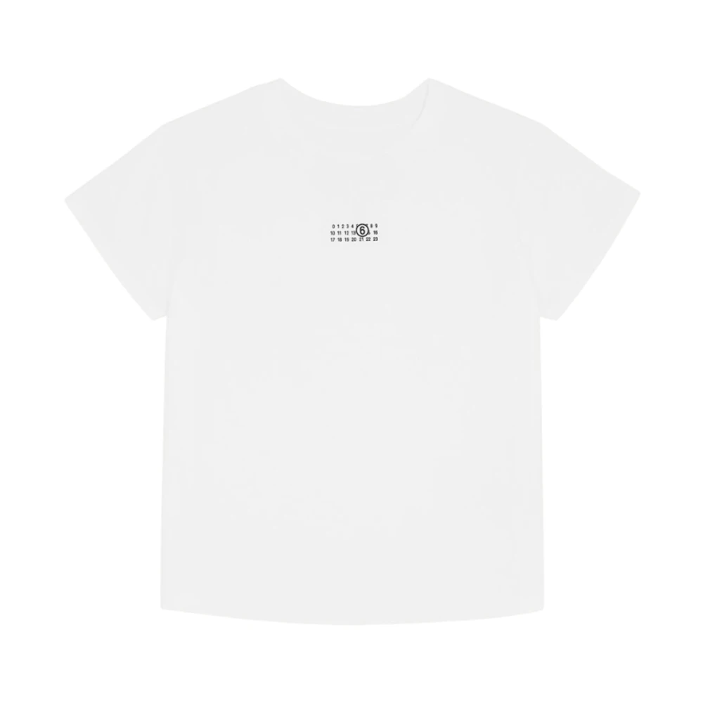 MM6 Maison Margiela Minimalistisch Wit T-shirt met Kenmerkende Nummers White Dames