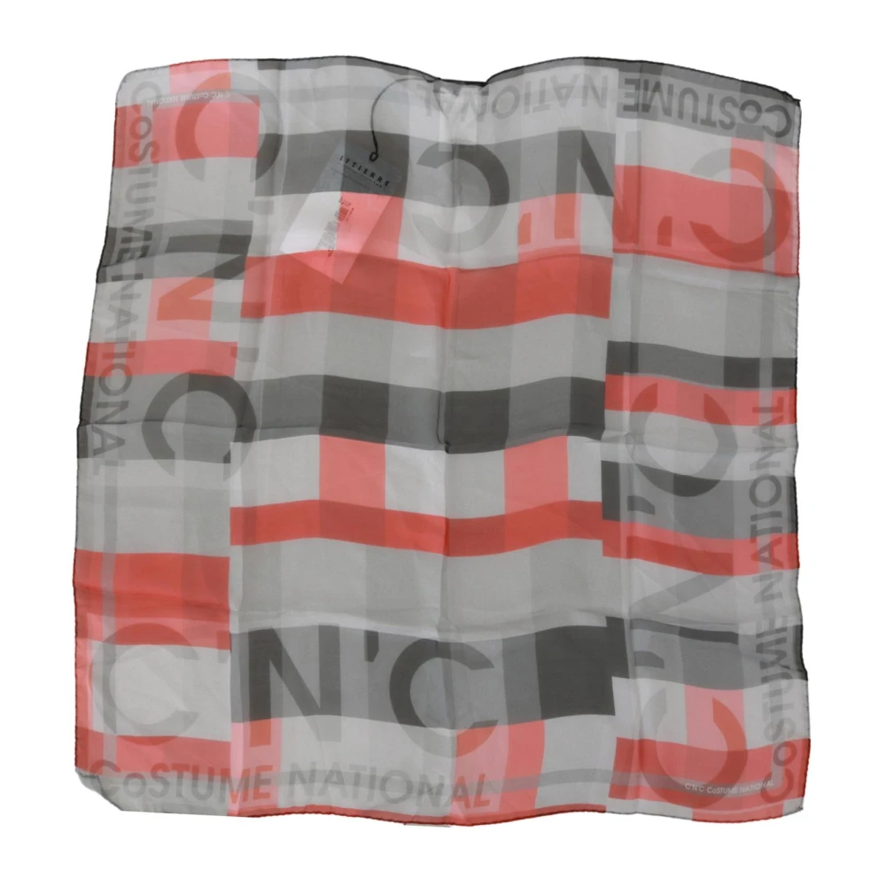 Costume National Women's Red/Grey Geometric Silk Scarf In