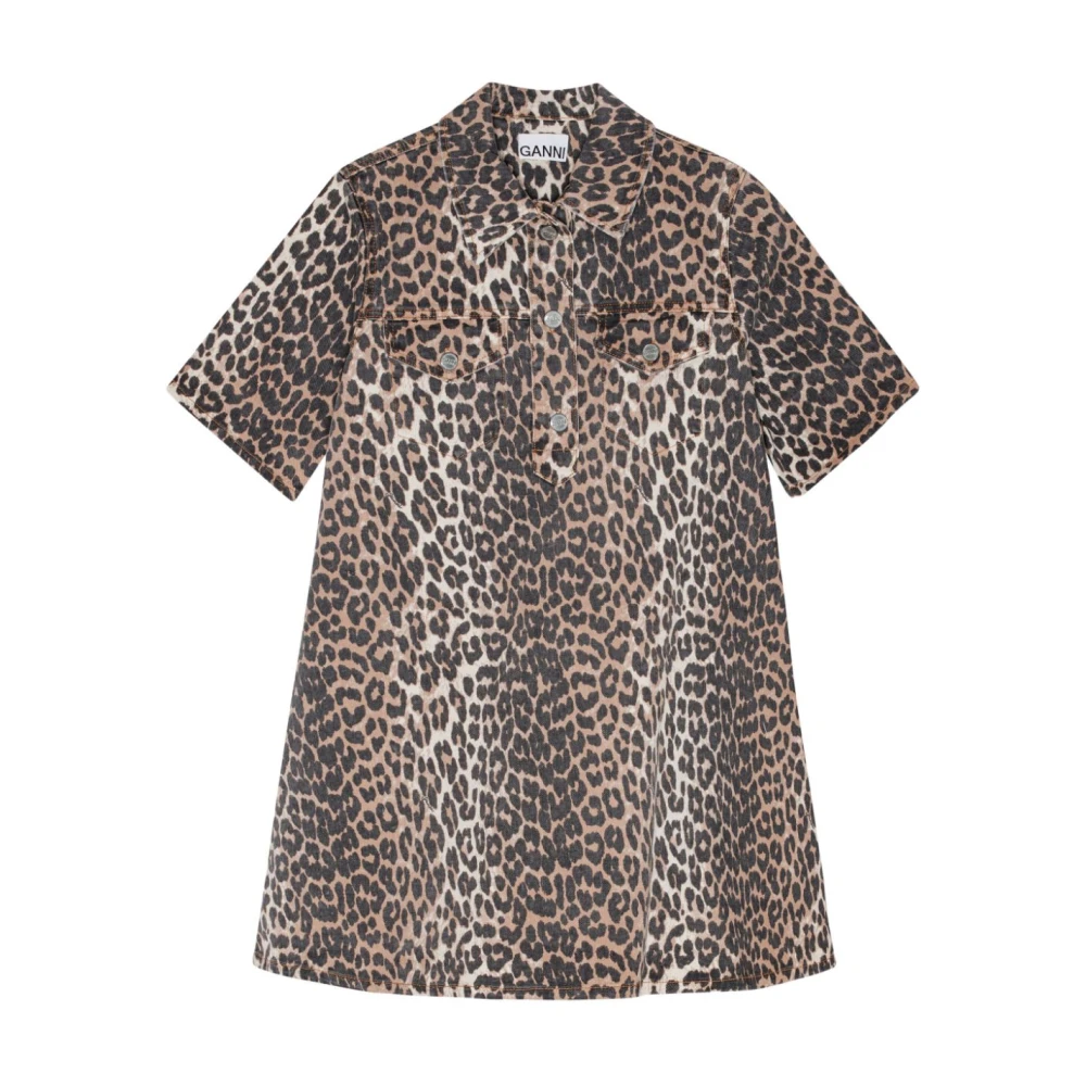 Ganni Dierenprint Denim Jurk Multicolor Dames