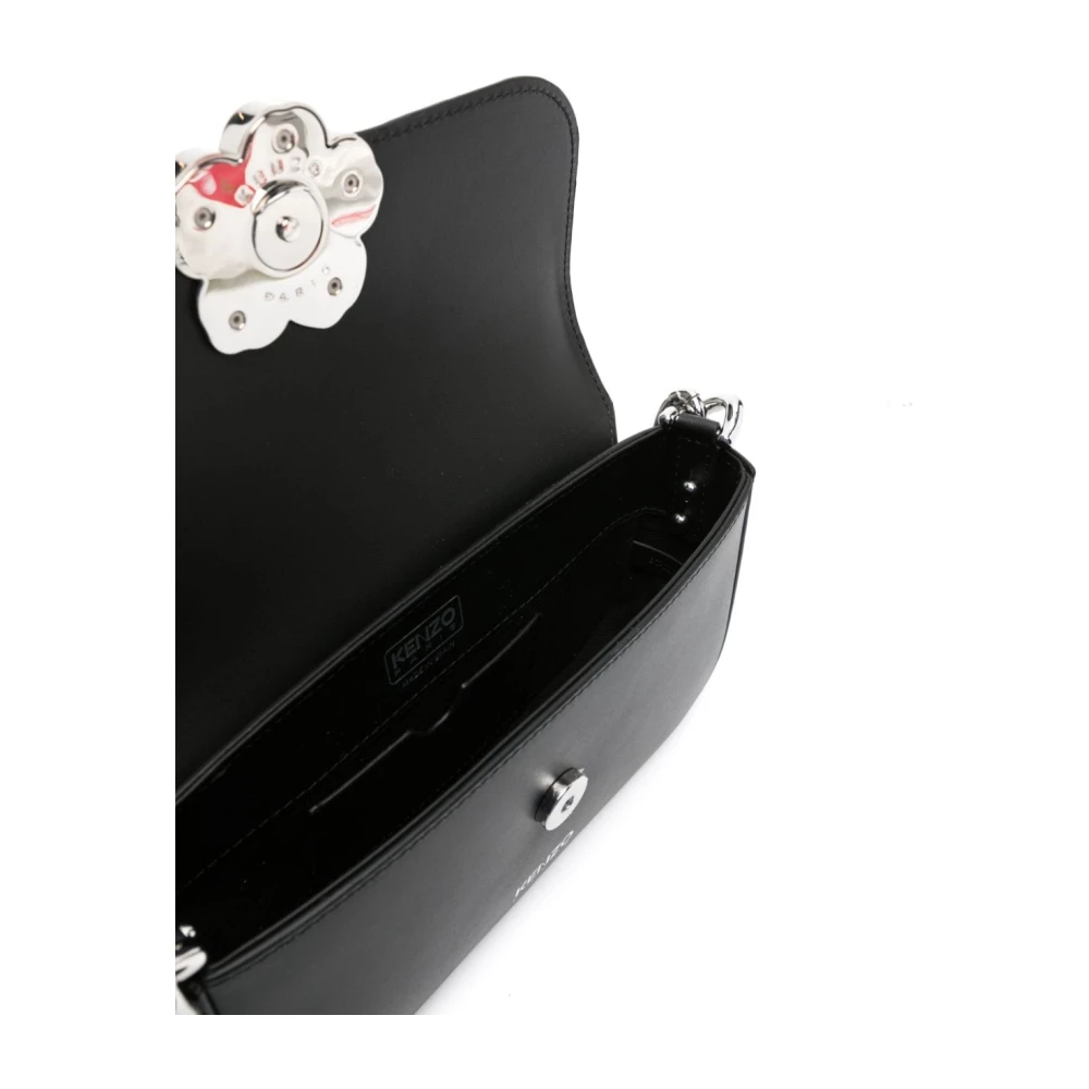 Kenzo Zwarte Boke Flower-Plaque Leren Schoudertas Black Dames