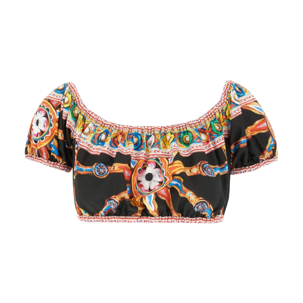Dolce & Gabbana , Sleeveless Tops, Female, Multicolor, L, Carretto-Print Poplin Top