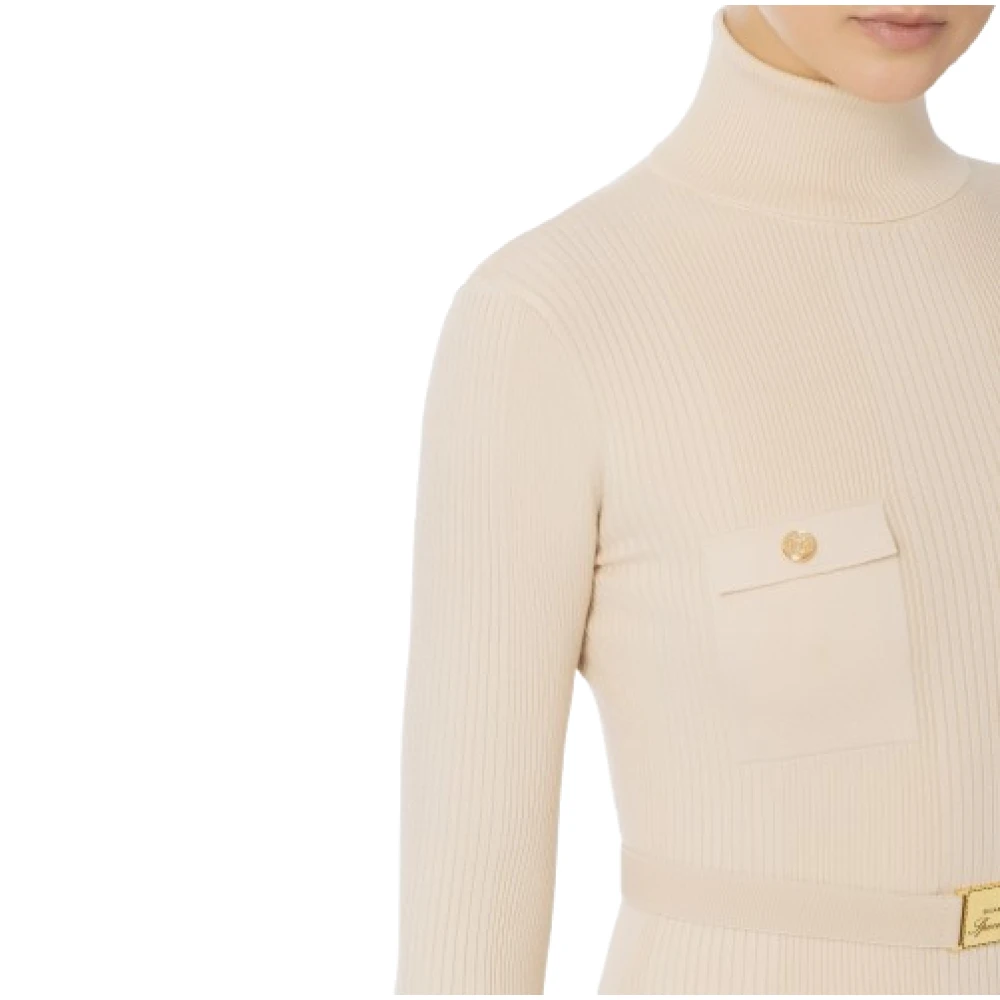 Elisabetta Franchi Gebreide trui met logoborduursel Beige Dames