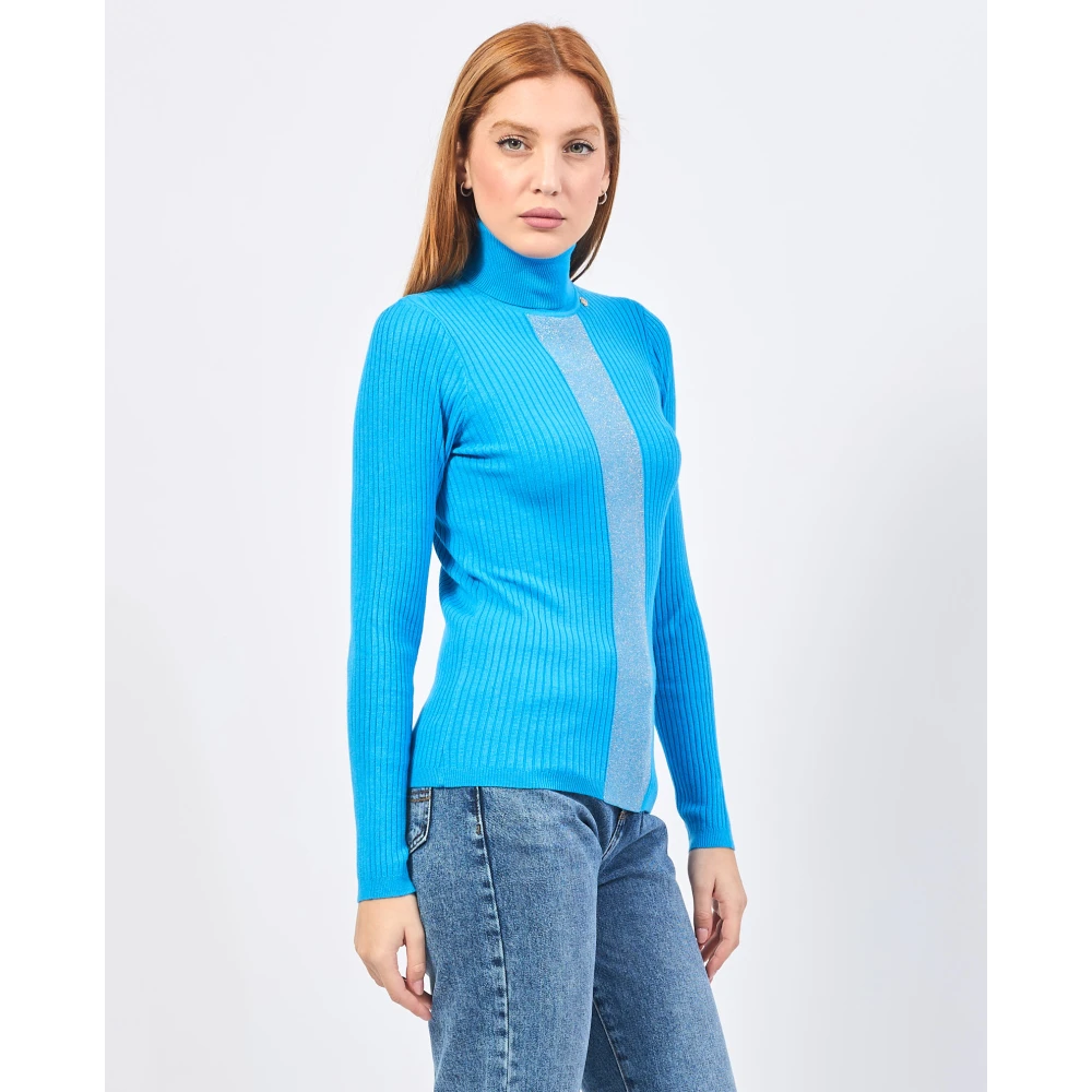 Gaudi Blauwe Geribbelde Trui met Lurex Details Blue Dames