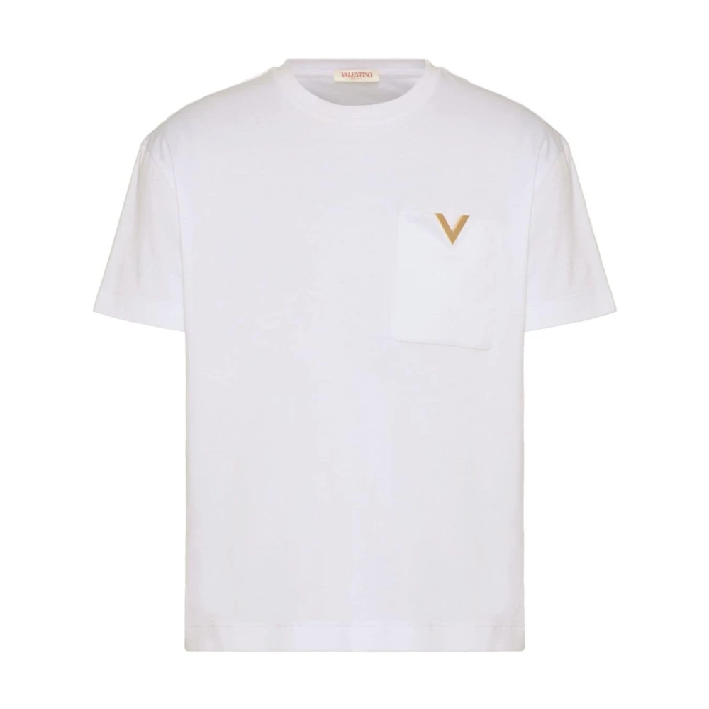 Valentino Garavani Goudkleurig Logo Katoenen T-shirts en Polos White Heren