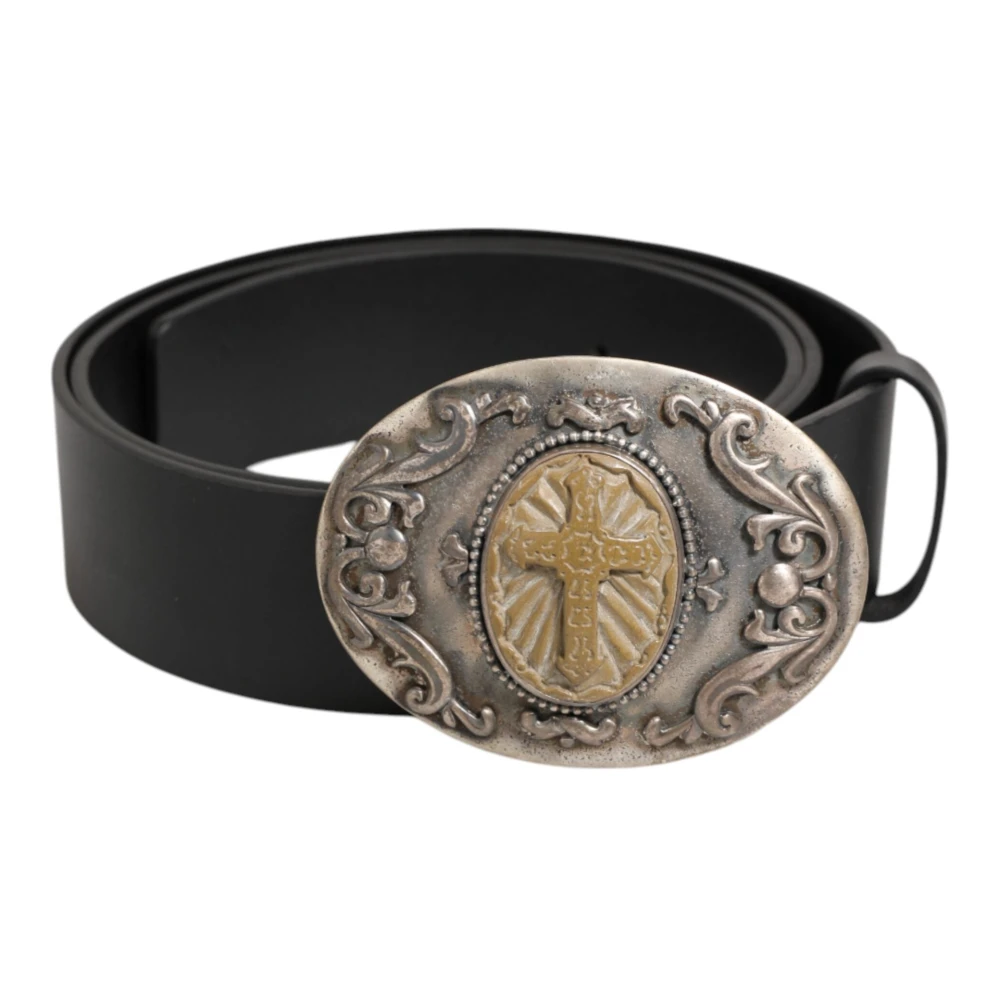 Dolce & Gabbana Uomo Nero - Cintura Con Fibbia In Metallo Decorata - Accessories - One Size