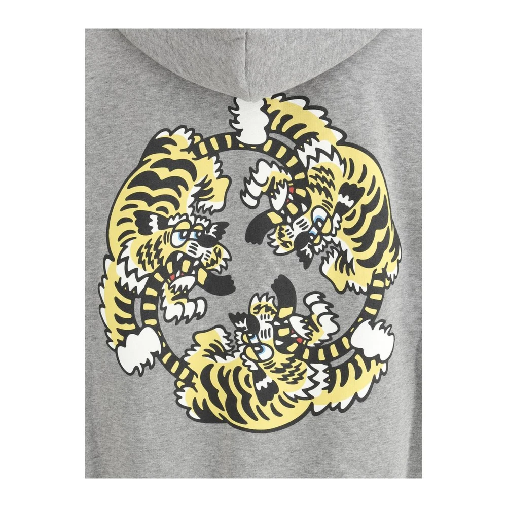 Kenzo Iconische katoenen hoodie met geribbelde manchetten Gray Heren
