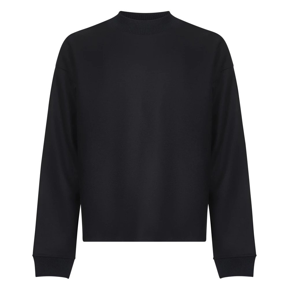Jil Sander Mannelijk Zwart Hoodies & Sweatvesten Heren, L, Wol, Blauwe Wollen Ribtrui